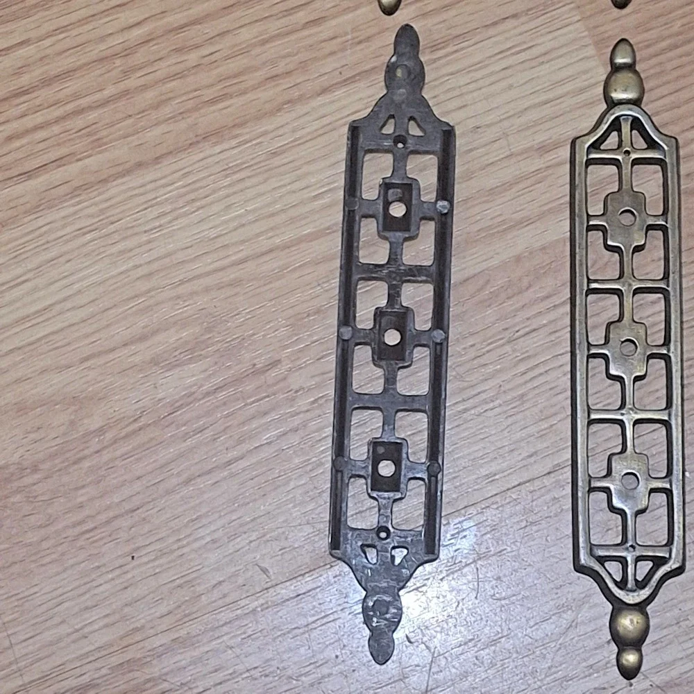 Vtg 70s Decorative Lattice Drawer Pull Backplate Antique Brass Finish Lot of 12